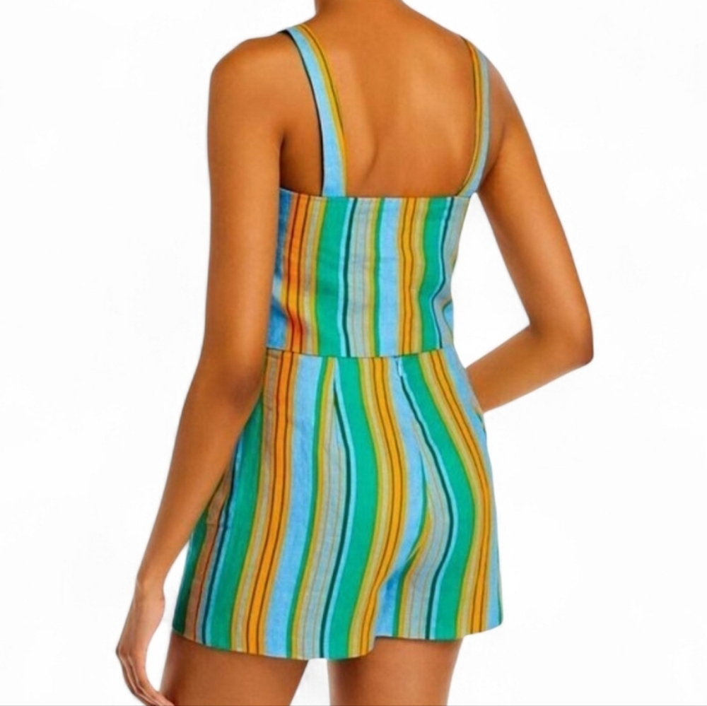 Staud Oscar Striped Linen Shorts In Blue And Orange Ibiza Stripe Size 16 NWT - Picture 2 of 14
